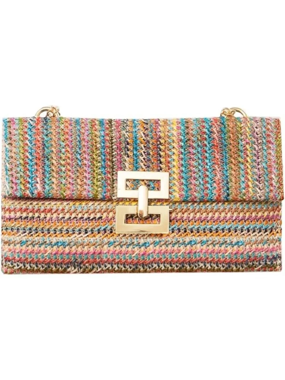 Women’s Rainbow Straw Woven Clutch Purse Crossbody Evening Wedding Handbag
